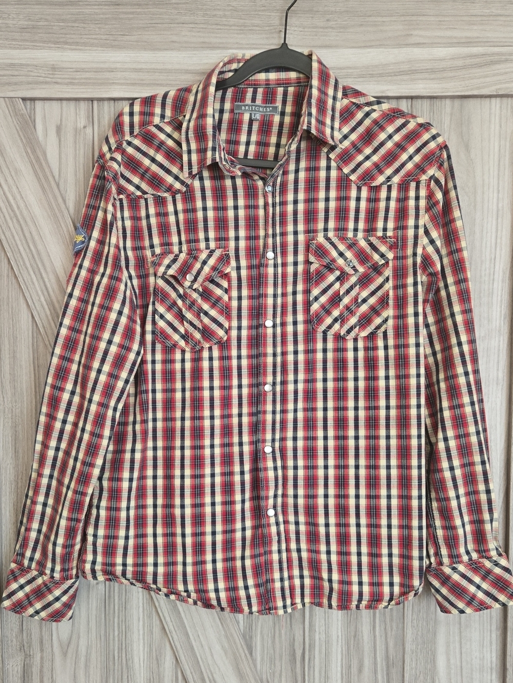 Men's Red Plaid Button-Down Western Shirt
